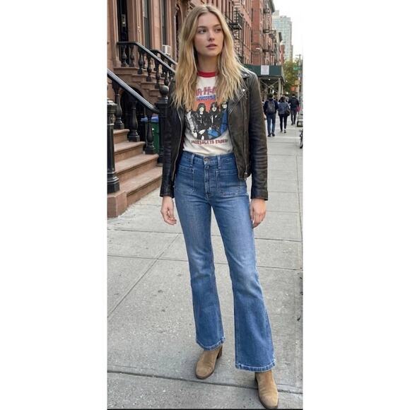 Women’s GAP 70's Flare High Rise Front Pocket Denim Jeans Tag 28/6R Actual 30” - Picture 5 of 9